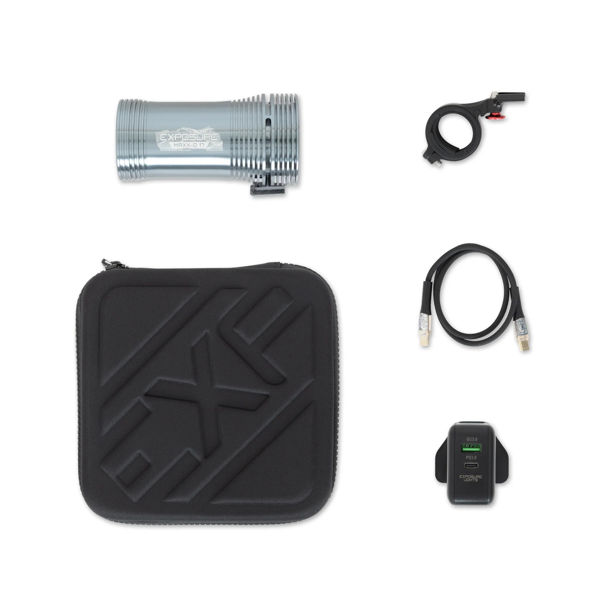 Exposure Maxx-D 17 pyörävalo paketin sisältö