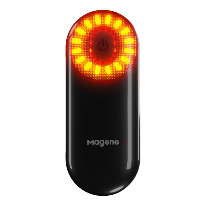 Magene L508 edestä, pyöreä takavalo ja keskellä virtapainike.
