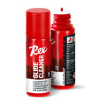 Rex Glide Cleaner -luistopintojen puhdistusaineen 60 ml pullo edestä ja takaa, korkki myös avattuna.